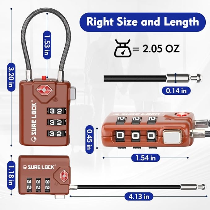 SURE LOCK TSA Compatible Travel Luggage Locks, Inspection Indicator, Easy Read Dials TSA Approved with Zinc Alloy