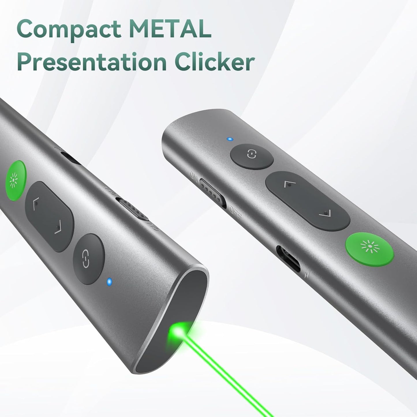 Wireless Presentation Clicker PowerPoint Remote: USB C A Presenter PPT Power Point Google Slide Advancer with Green Laser Pointer Smart Board Clicker for Computer Laptop Mac Projector Office Classroom
