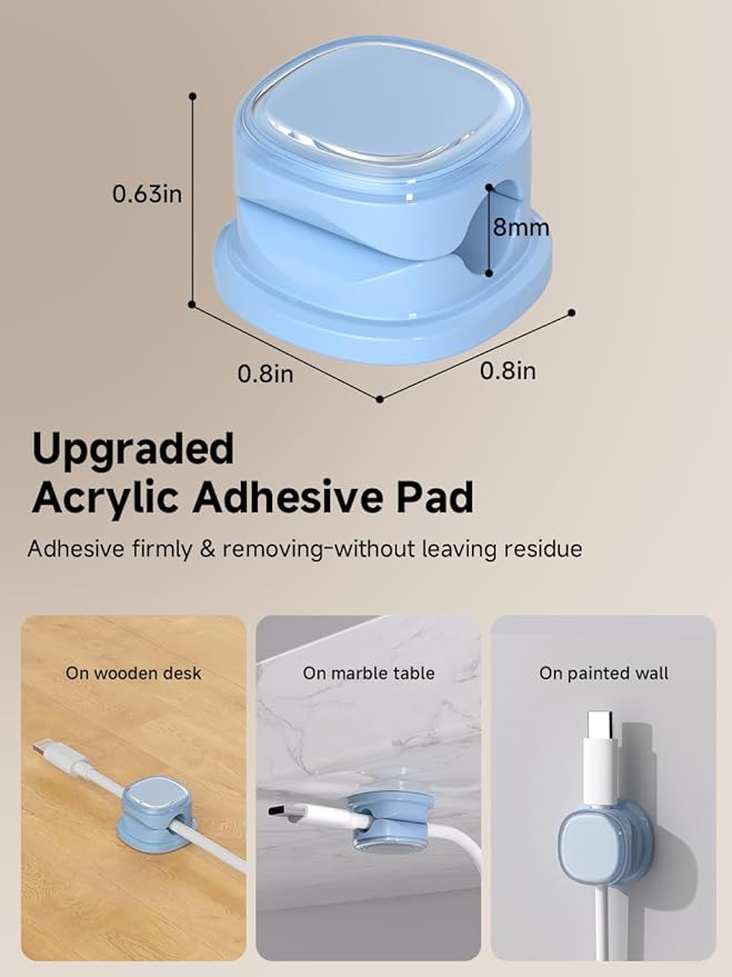 9 Pack Cord Organizer, Spring Cable Management, Adhesive Cute Cable Holder Clips, Phone Charger Wire Keeper for Desk Nightstand Car Office (9-Pack Blue)