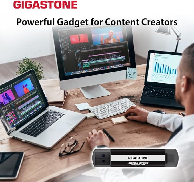 Gigastone 500GB Gaming External SSD, USB-C & USB-A, 1,050MB/s, PS5, iPhone15, Mac, Laptop, Smartphone SSD Backup Hard Drive