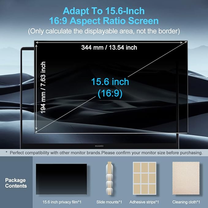 Laptop Privacy Screen Filters 15.6 Inch 16:9 Aspect Privacy Filter for 15.6 Inch Widescreen Laptop Anti-Scratch Protector Film for Data Confidentiality Anti-Glare Laptop Screen Protector