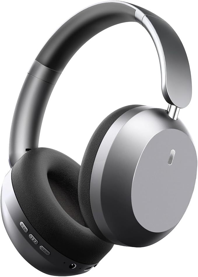 Wentronic Y05 Bluetooth Headphones Wireless Over Ear Noise Cancelling with Microphone 48 Hours Playtime, High Sound Quality Foldable Soft Earpads Earphones for Travel-Space Grey