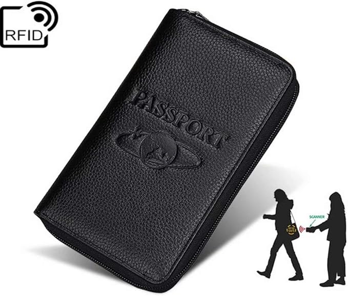 Genuine Leather Travel Passport Wallet RFID Blocking Zip-Around Passport Holder