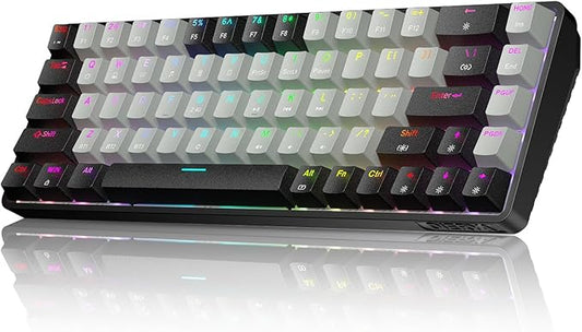 DIERYA DK68 60% Wireless Mechanical Gaming Keyboard, 3 Modes Bluetooth/2.4GHz/USB-C with Red Linear Switch, RGB Backlit, Anti-Ghosting, 68-Key Compact mini keyboard for Windows/macOS/Linux- Black/Grey