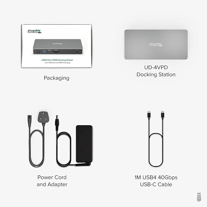 Plugable USB C Docking Station Dual Monitor, 11-in-1, USB4 40G 100W Laptop Charging Dock for Windows and Thunderbolt, 4K HDMI 2.1 upto 120Hz, 2.5Gbps Ethernet, SD Reader, 20W USB-C Charging Driverless