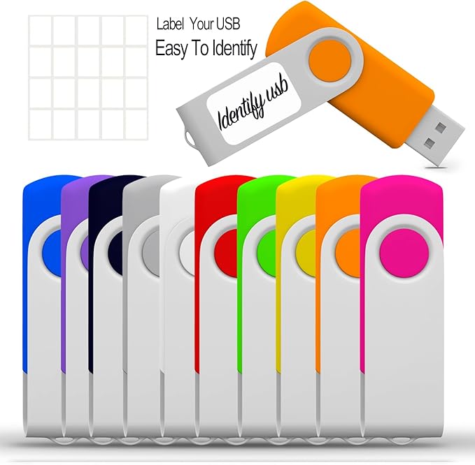 JBOS 32GB USB 3.0 Flash Drive 10 Pack - Swivel Thumb Drives in Mixed Colors