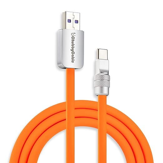 chubbycable Chubby 2.0 Fast Charging Cable Durable Soft Silicone USB C Cable 120W Extra Thick Charger Cord Compatible with iPhone 17-15 Series iPad, Orange, USB-A to Type-C, 4.9FT