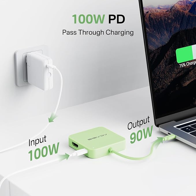 USB C Hub, Multiport Adapter with 4K@60 HDMI, 100W Power Delivery, 3 USB A+1 USB-C 3.1 Data Port, USB to HDMI Adapter for MacBook, Dell, Lenovo, Surface, iPad PRO, XPS (Green)