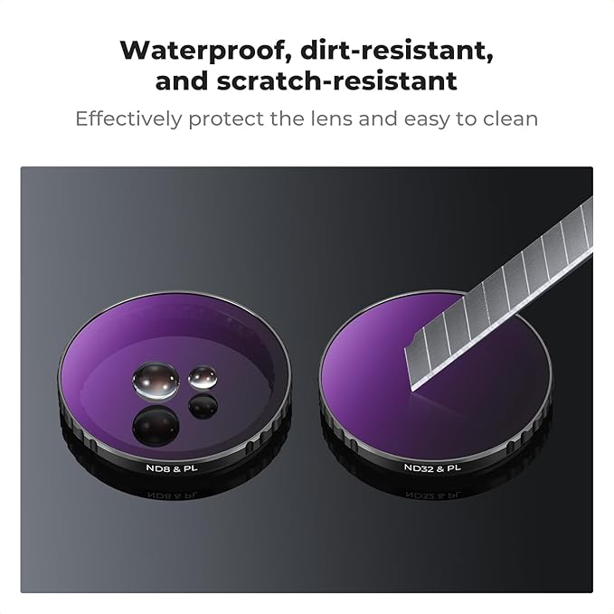 K&F Concept 4 Pack Push-in Fit ND/PL Filter Kit Compatible with DJI Osmo Action 3/4/5 Pro, ND8/PL ND16/PL ND32/PL ND64/PL Neutral Density Polarizing Reduce Glare and Light Control Filters