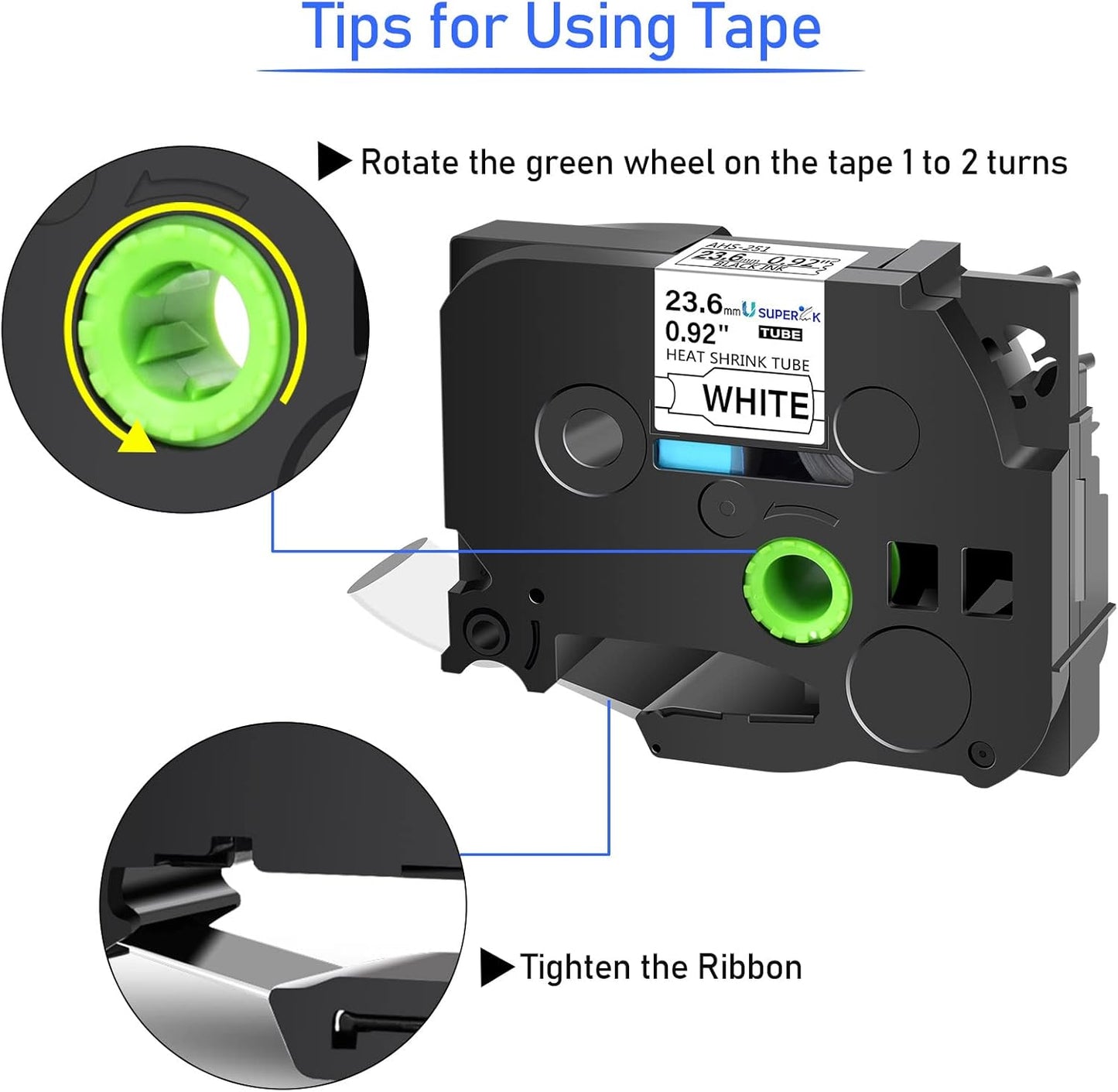 10PK Compatible for Ptouch HSe-251 HSe251 HS-251 HS251 Black on White 23.6mm 0.92'' Heat Shrink Tubing for Wire Cable for PT-P710BTPT-P750WPT-P750WVP Label Maker Tape