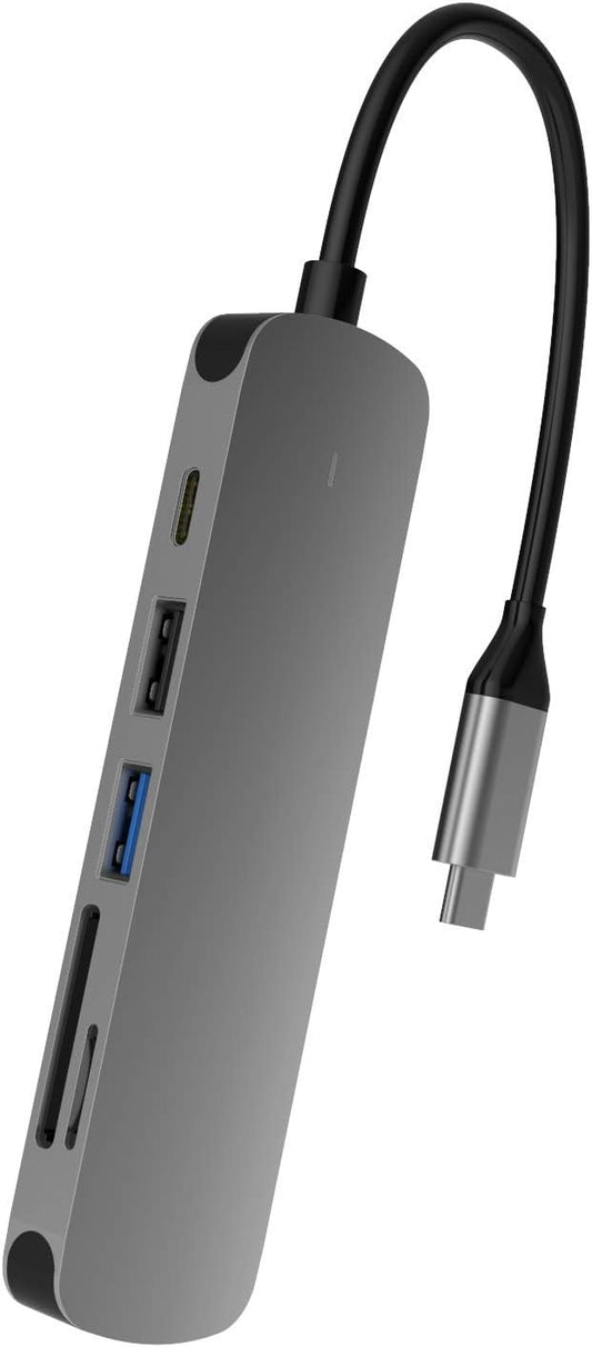 6-in-1 USB-C Hub with 4K@30Hz HDMI, Aluminum Alloy Shell - Multiport Adapter for MacBook, Laptop, and More