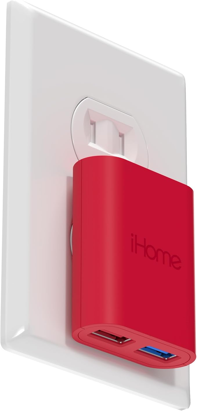 iHome 2-Port USB Wall Charger, AC Pro Multiport Plug Adapter, Phone Charging Block with Dual Ports, Flat Wall Adapter for Home & Travel