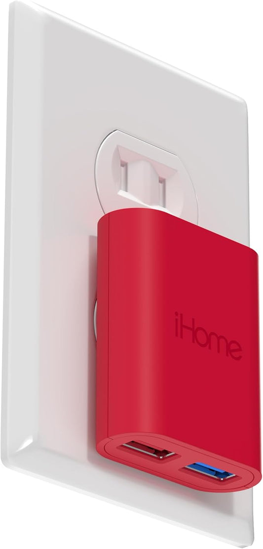 iHome 2-Port USB Wall Charger, AC Pro Multiport Plug Adapter, Phone Charging Block with Dual Ports, Flat Wall Adapter for Home & Travel