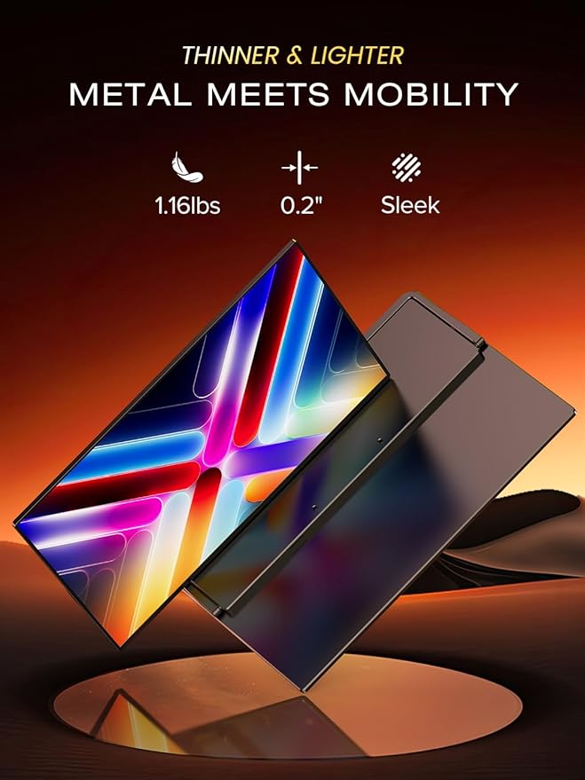 UPERFECT Mini LED Portable Monitor 14" 2.5K | 1500 Nits | 2560x1600 | 10000:1 Contrast | 1ms Freesync Portable Monitor for Laptop w/Stand & VESA, Slim Travel Screen for PC Phone Game Consoles