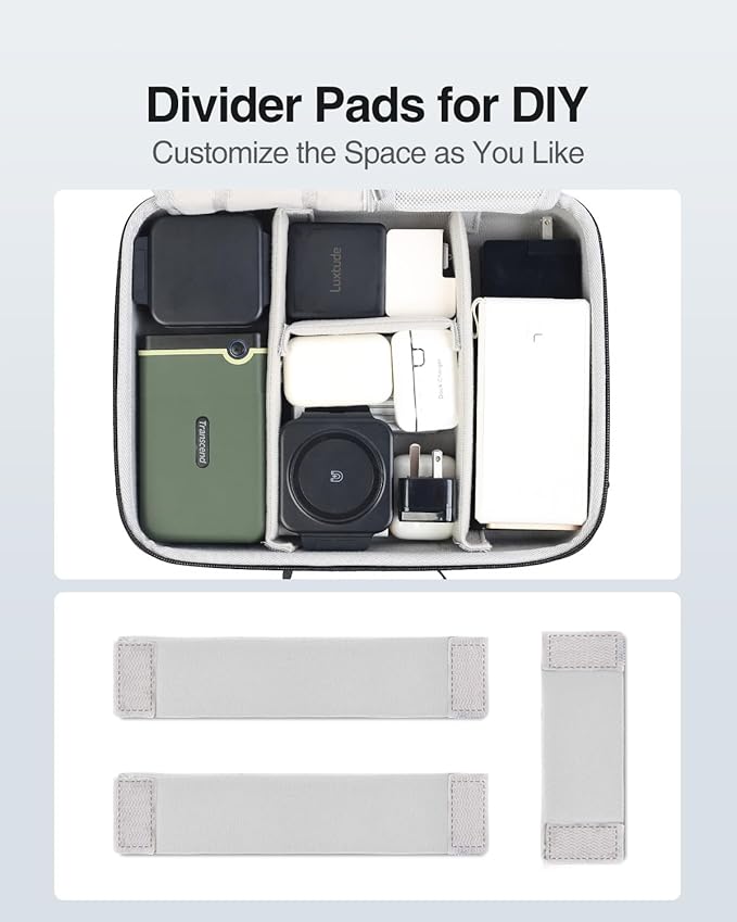 Luxtude Electronics Organizer Travel Case Large, Tech Organizers Travel Case, Hard Charger Organizers, Portable Cable Organizer, Travel Essentials for Charger/Mouse/Cash/Card, Tech Gifts