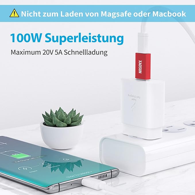 [10Gbps] USB C Female to USB Male Adapter (2-Pack), 3.1 USB A to USB C Adapter, XAOSUN One-Sided SuperSpeed Data Sync & 100W Fast Charging For iphone 15 Plus Pro Max, Laptop, Charger, Quest Link, etc.
