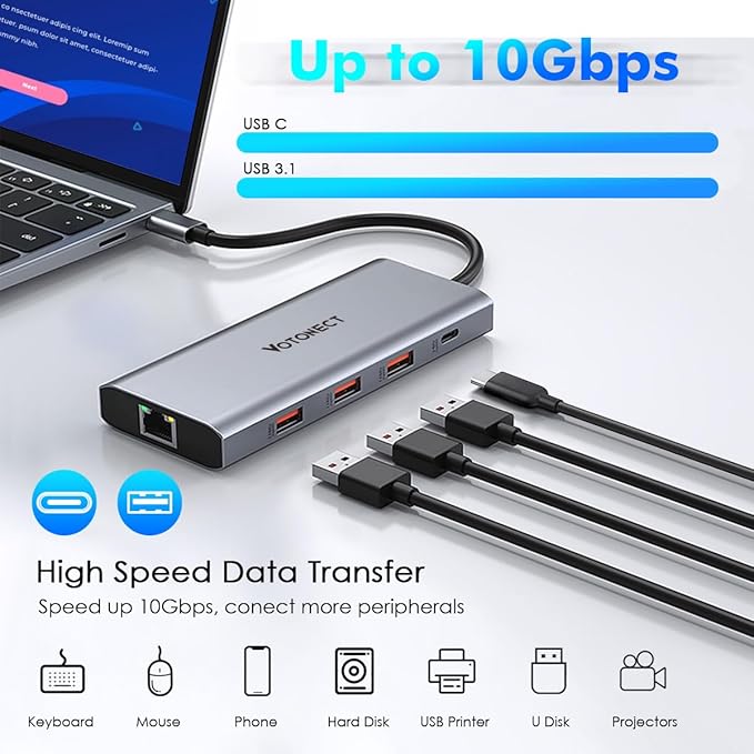 10-in-1 USB C Hub with 4K HDMI Adapter, SD/TF Card Reader, 100W PD Charging, 2 USB 3.0 Ports, and 2 usb2.0 Ports for MacBook Pro/Air, Dell XPS, Lenovo ThinkPad, etc. (3X 8K Docking Station)