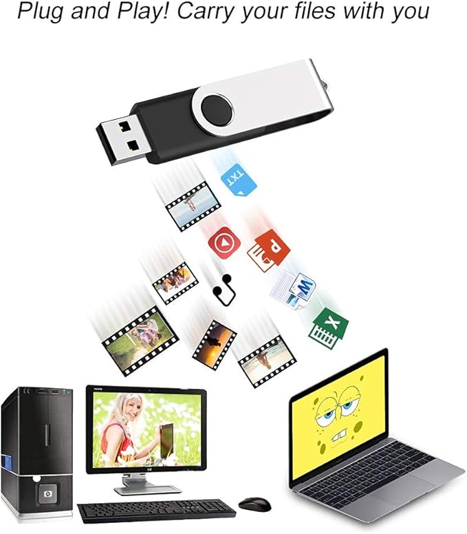 JUANWE 16GB USB Flash Drive 50 Packs, Bulk Thumb Drives FAT32 Foldable 360°Swivel Memory USB Sticks with Lanyard Hole, Jump Drive Mutipack Pen Drive Zip Drive Portable Flashdrive for PC/Mac, Black