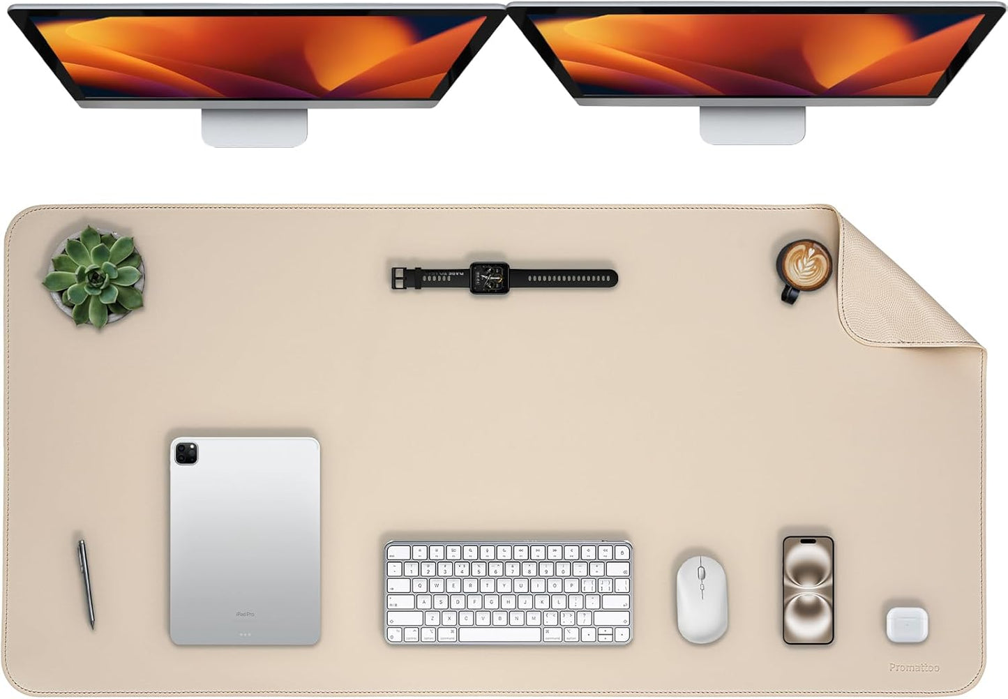 Oversized Non-Slip Desk Pad Protector – Grips Desk Firmly, Anti-Slip Like You've Never Seen! Vegan Leather Waterproof Laptop Mat for Keyboard & Mouse – Large Office Pad– Warm Beige