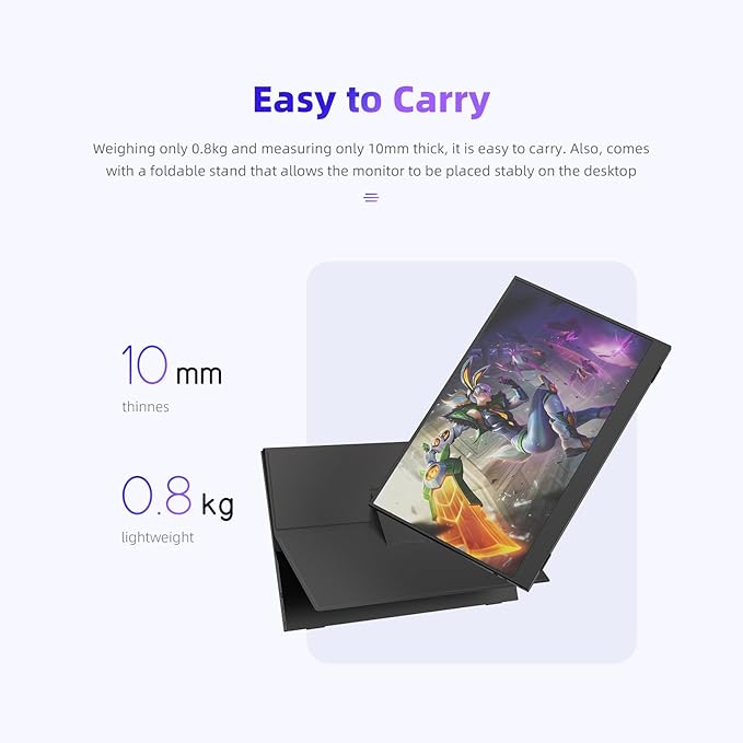 Portable Monitor 15.6", FHD 1080P USB-C HDMI Speakers Gaming Ultra-Slim IPS Display Small Screen for Laptop/PC/Phone, Gaming Monitor & PC Monitor with Magnetic Leather Cover