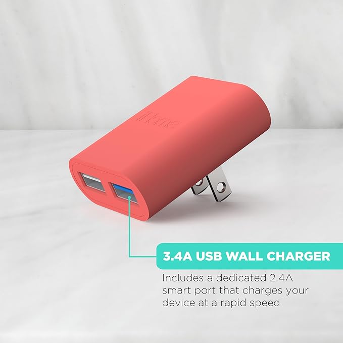 iHome 2-Port USB Wall Charger, AC Pro Multiport Plug Adapter, Phone Charging Block with Dual Ports, Flat Wall Adapter for Home & Travel