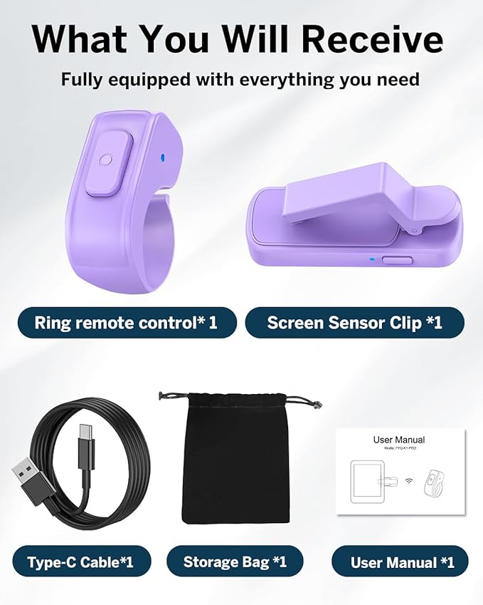 [Case-Friendly] Remote Control Page Turner Ring for Kindle Paperwhite Oasis Scribe Kobo eReaders, Camera Camcorder Remote Controls, Page Turner Clicker for ipad iPhone Tablets with Storage Bag