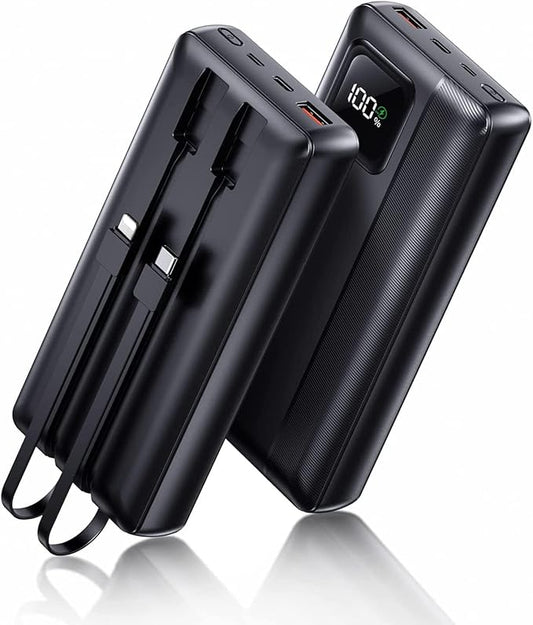 Power-Bank-Portable-Charger - 40000mAh Power Bank Support PD 30W and QC4.0 Fast Charger with Built-in 2 Output Cable and LED Display for iPhone and Android Phones and Most Electronic Devices