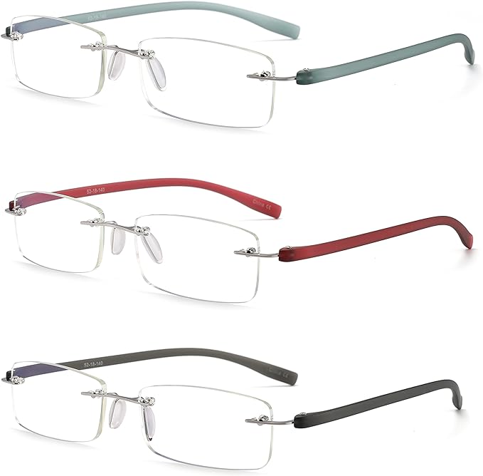 HIYANJN Rimless Reading Glasses For Women Tr90 Blue Light Blocking Eyeglasses Lightweight Frameless Computer Readers(3-Pack,2.5)