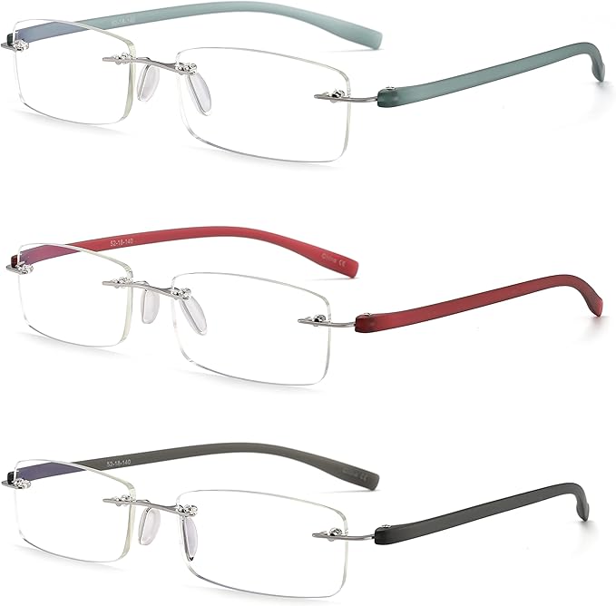 HIYANJN Rimless Reading Glasses For Women Tr90 Blue Light Blocking Eyeglasses Lightweight Frameless Computer Readers(3-Pack,3.25)