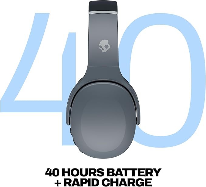 Skullcandy Crusher Evo Wireless Bluetooth Headphones with Extra USB-C Charging Cable, Multi-Sensory Bass, Noise Isolating Over-Ear Fit, 40 Hours Battery, Microphone for iPhone Android - Chill Grey
