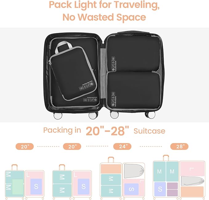 Cambond Compression Packing Cubes for Travel Women - Travel Bags Luggage Organizers Travel Essentials Compression Cubes for Travel Carry on Suitcases Organizer
