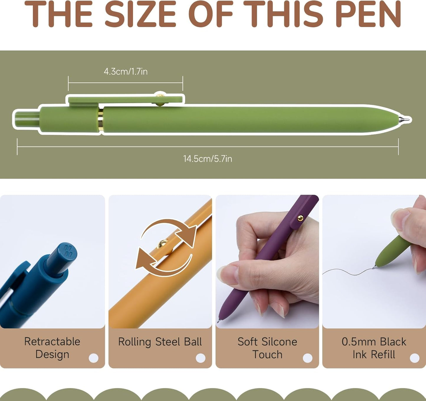 Gel Pens, 6 Pack Gold Retro 0.5mm Black Ink Pens Fine Point Smooth Writing Pens for School Office Supplies, Gifts for Women Girls