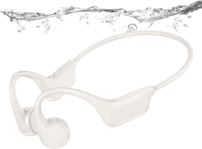 Bone Conduction Bluetooth Headphones-SurfAudio, IP68 Waterproof Swimming Headphones with 32GB MP3 Player, Lightweight Open Ear Design for Swimming/Surfing/Marathon/Cycling(Beige)