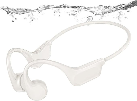 Bone Conduction Bluetooth Headphones-SurfAudio, IP68 Waterproof Swimming Headphones with 32GB MP3 Player, Lightweight Open Ear Design for Swimming/Surfing/Marathon/Cycling(Beige)
