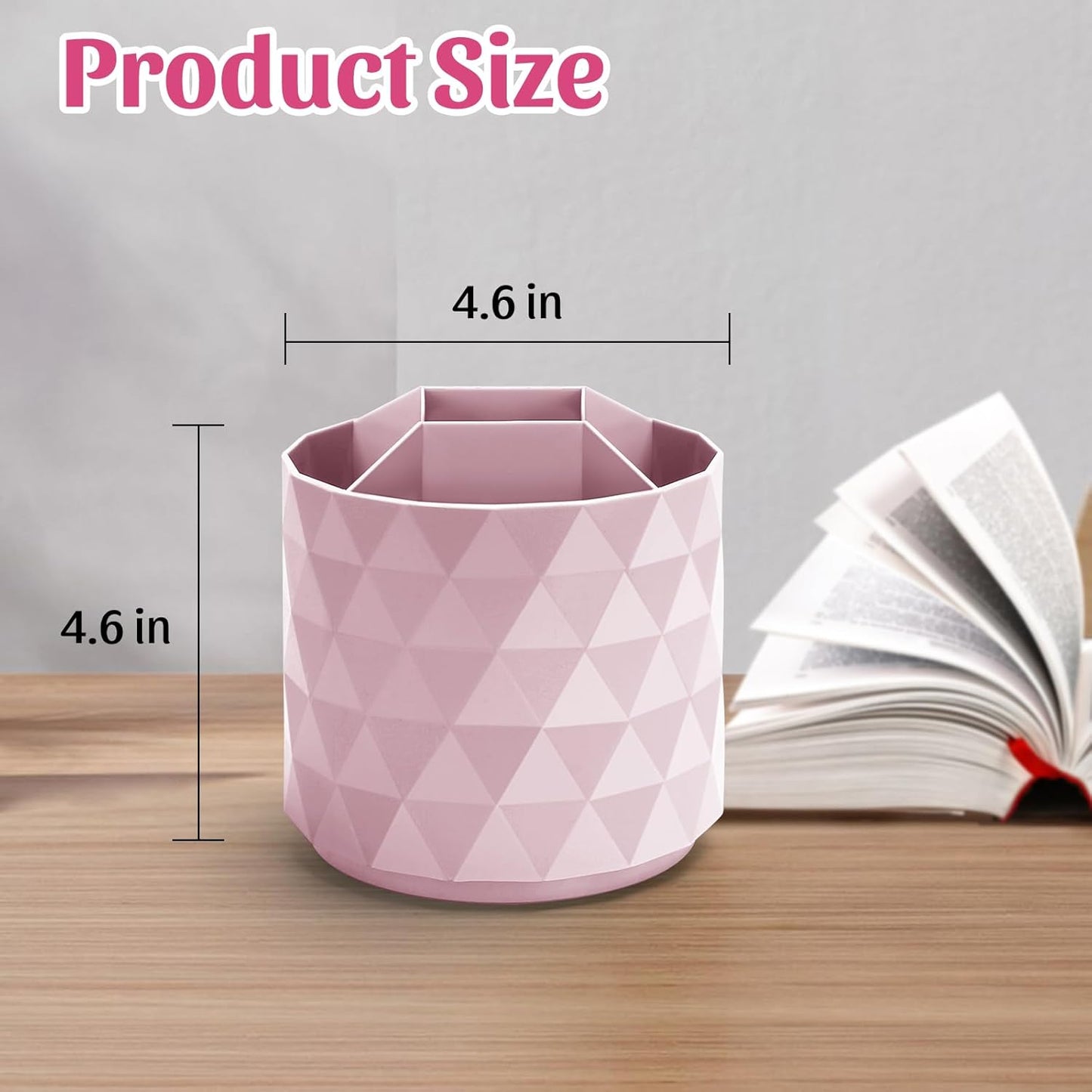 Desk Organizer,Sparkling Diamond-like Pen Holder for Desk 360°Rotating Office Accessories,Pencil Cup with 5 Compartments Storage Box Caddy for Office,School,Home,Art Supply(Pink)