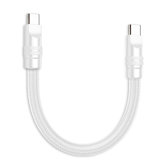 chubbycable Cute Chubby 240W Short USB C Cable Power Bank Fast Charging Cable Nylon Braided Charger Cord Compatible with iPhone 17-15 Series iPad, White+White, Type-C to Type-C, 1.64FT