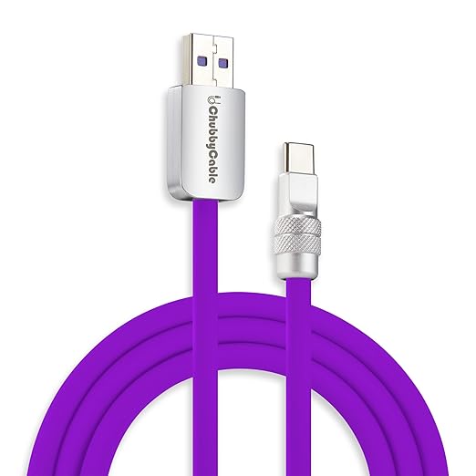 chubbycable Chubby 2.0 Fast Charging Cable Durable Soft Silicone USB C Cable 120W Extra Thick Charger Cord Compatible with iPhone 17-15 Series iPad, Purple, USB-A to Type-C, 3.3 FT