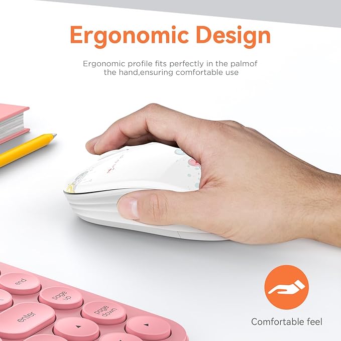 Cute Bluetooth Mouse, 2.4 GHz Wireless Mice with USB Receiver for Laptop, iPad, Mac, Silent Cartoon Mouse Suitable for Female and Students (Girl)