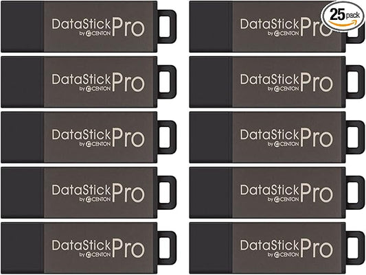 Centon Electronics DataStick Pro USB 2.0 Flash Drive, 16 GB, 25 USB Flash Drives, 25 Bulk Pack, Grey