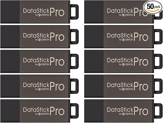 8GB DataStick Pro by Centon, 50 Pack, USB 2.0 Flash Drive Memory Stick for Storage and Backup