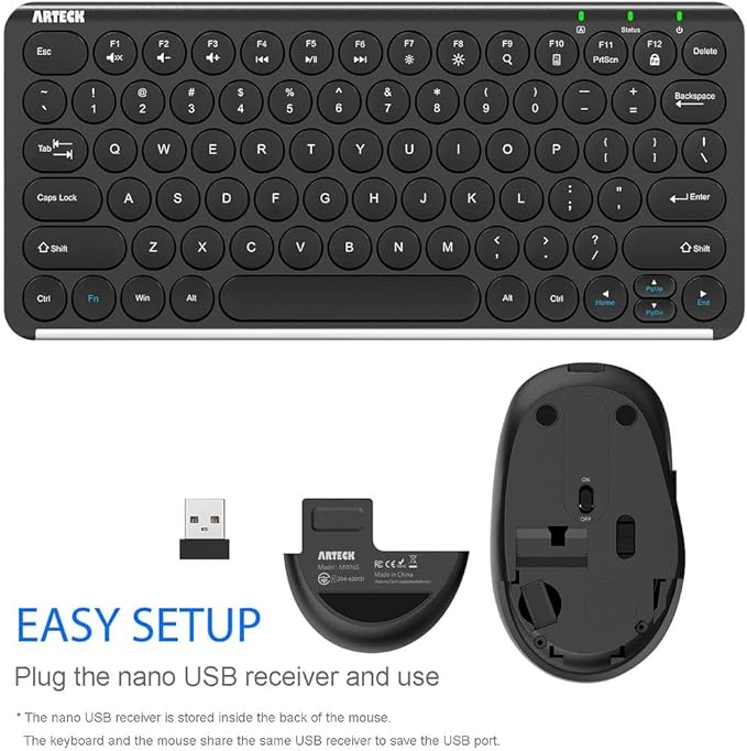 Arteck 2.4G Wireless Keyboard and Mouse Combo Ultra Compact Slim Stainless Full Size Keyboard and Ergonomic Mouse for Computer/Desktop/PC/Laptop and Windows 10/8/7 Build in Rechargeable Battery