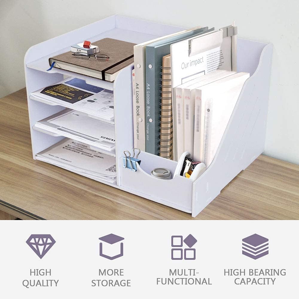 SONGWAY File Organizer for Desk - 4 Tier Vertical and Horizontal Document Holder, File Sorter, A4 Paper Storage Holder, Desktop Organizer for Home Office School Decoration, White