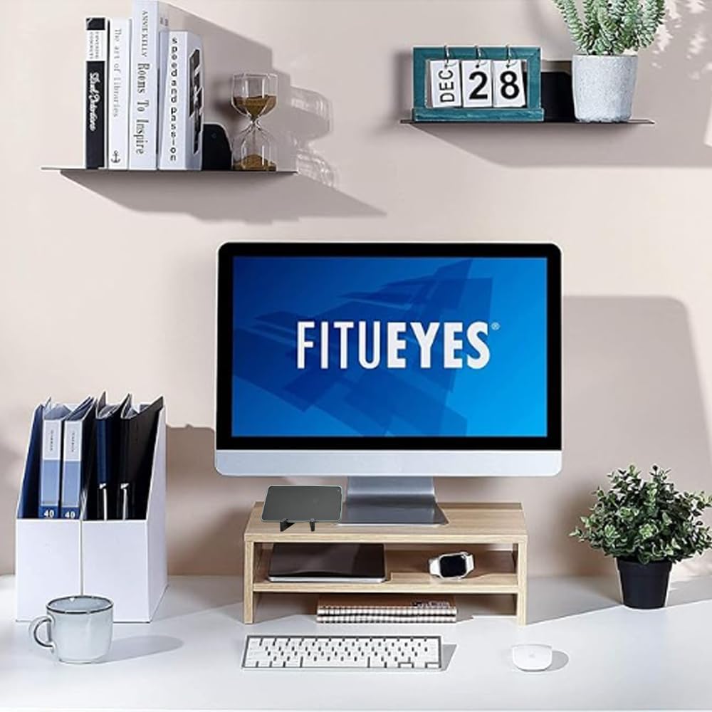 JZD Sturdy Computer Stand with Storage Shelves,Wood Monitor Stand for Desk