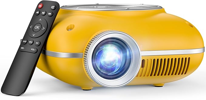Mini Projector with Two -Way Bluetooth, Portable Projector for Home Theater Use, Support 1080P for Outdoor Projector/Movie Projector Compatible with HDMI, USB, Laptop, TV Stick (Yellow)