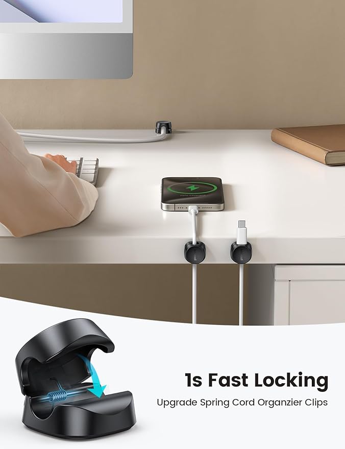 12Pack Cord Organizer Spring Clips, Office Desk Accessories - Lamicall Desk Cable Management Clips, Dorm Room Bedroom Essentials, Phone Charger Cord Holder, Wire Organizer Keeper for Nightstand