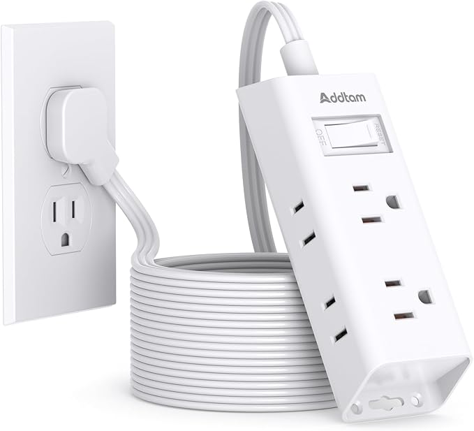 Flat Extension Cord 25 ft, Addtam Flat Plug Power Strip with 6 Outlets Extender, Long Extension Cord with Multiple Outlets, Wall Mount for Home Dorm Room Essentials, ETL Listed