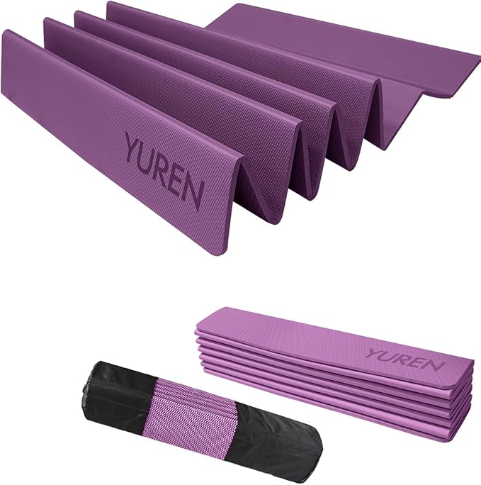 Foldable Yoga Mat 10mm Thick Wide Exercise Mat Non Slip Workout Mat for Home Gym, Travel, with Yoga Carrying Bag