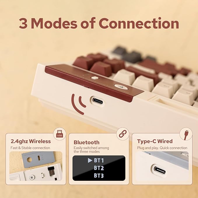 EPOMAKER DynaTab75 Wireless Gaming Keyboard with Slot for iPad Tablet, Hot-swap Gasket Mechanical Keyboard, 2.4G/USB-C/BT5.0 Creamy Keyboard, RGB, Fast Charge (Retro Red, Wisteria Linear)