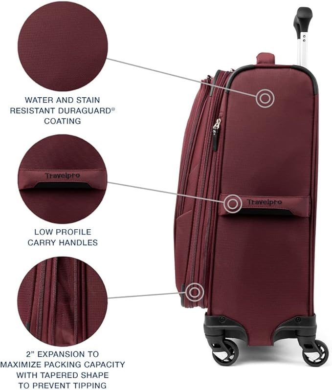 Travelpro Maxlite 5 Softside Expandable Carry on Luggage with 4 Spinner Wheels, Lightweight Suitcase, Men and Women, Burgundy, Carry On 21-Inch