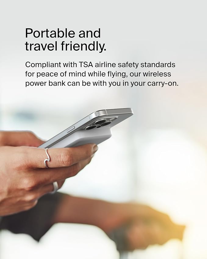 Belkin Portable Charger, Wireless Power Bank 15W 5000 mAh w/ Qi2 - MagSafe Charger w/Built-in Pop-up Kickstand - Compatible w/iPhone 17, Air, Pro, Pro Max, Google Pixel 10, etc. - White